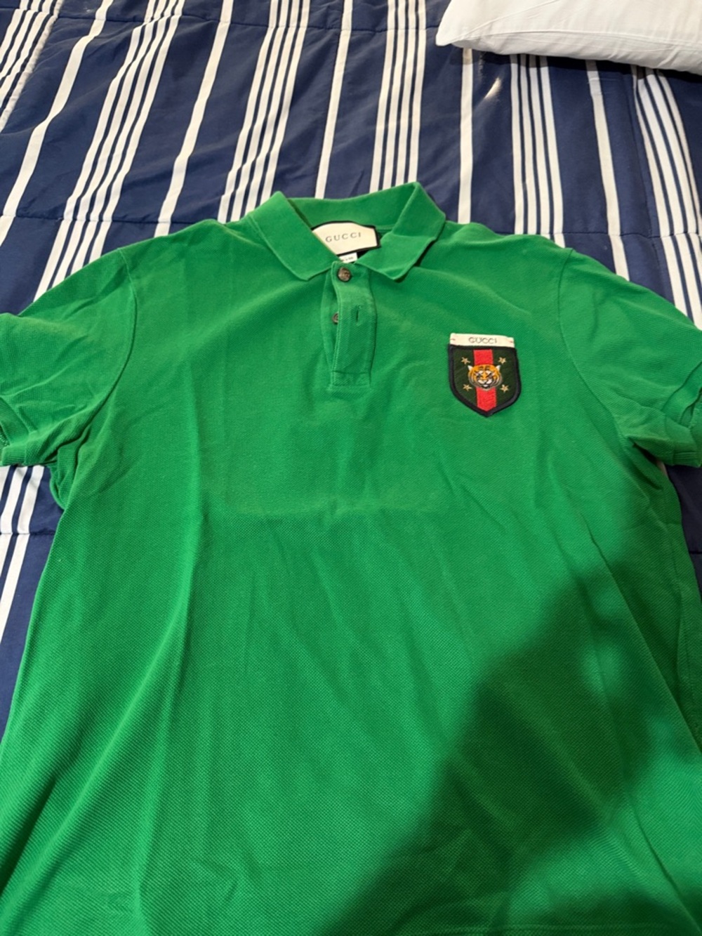 Gucci Green Polo with Embroidered Crest Patch
